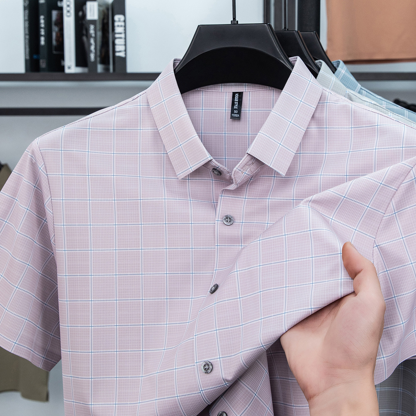 2026男士夏季新款格子短袖衬衫中年爸爸装冰丝凉感寸衣上衣服