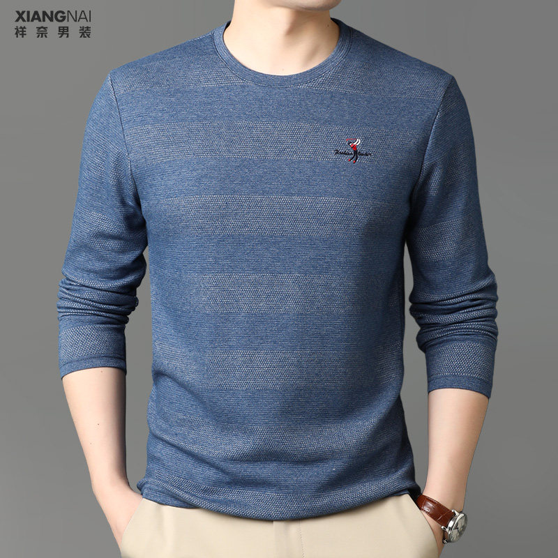 长袖t恤男士加绒加厚保暖内衣可外穿打底衫中老年秋装上衣秋冬款