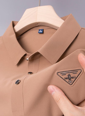 男士POLO衫短袖t恤中年pilo爸爸夏装土poli上衣服冰丝凉感轻奢pro