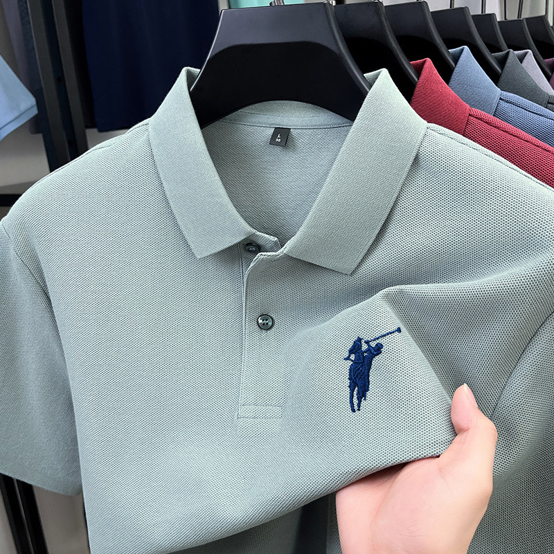 100%纯棉~男士夏季新款短袖T恤爸爸装刺绣保罗长袖POLO衫翻领上衣
