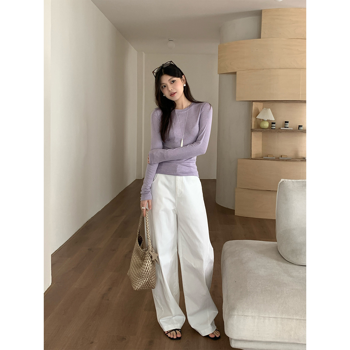 韩系极简显瘦立体剪裁休闲裤女