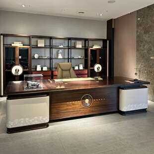 新中式北美黑胡桃木老板办公桌现代轻奢高档董事长总裁实木大班台