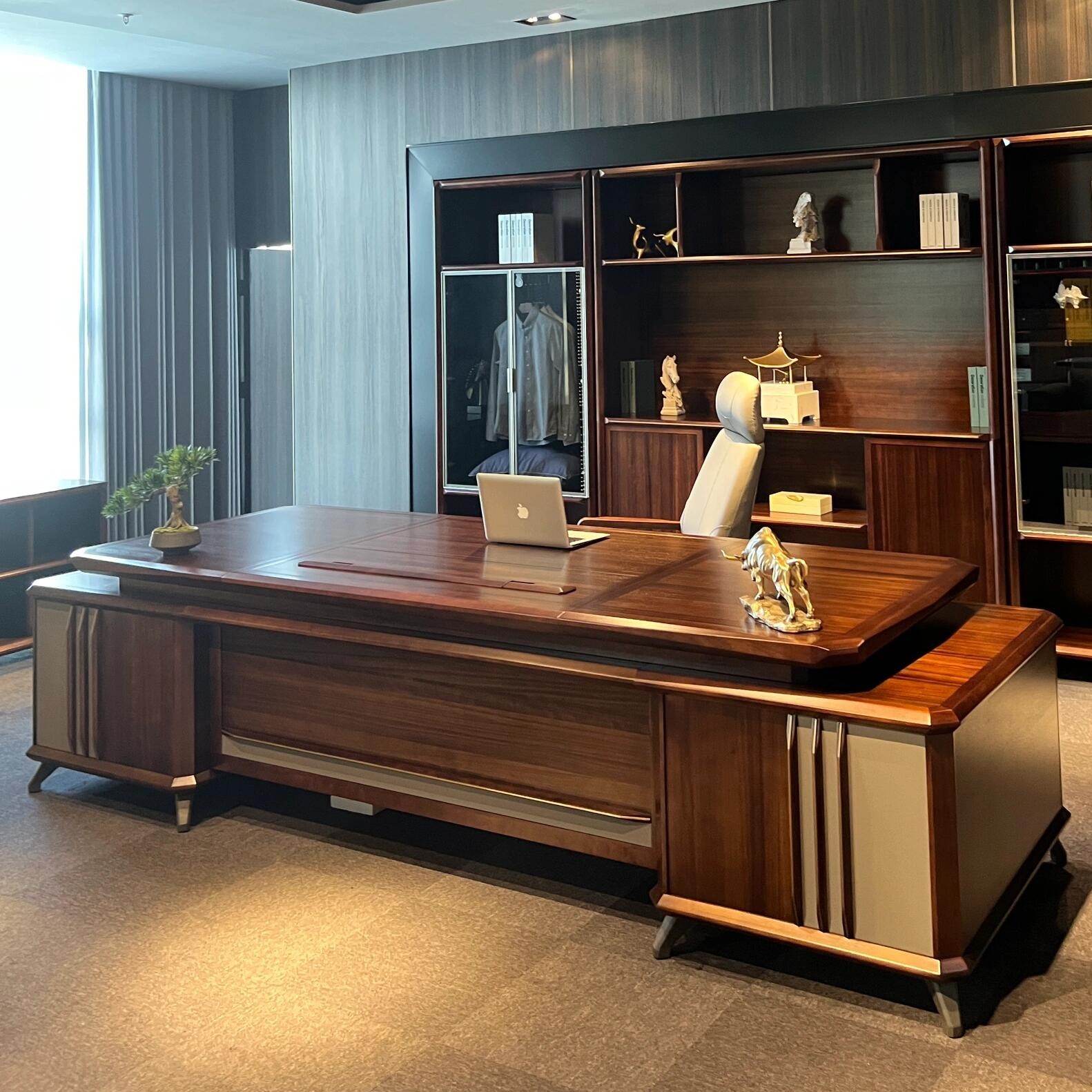 新中式实木老板桌大班台简约现代北美黑胡桃木办公桌董事长总裁桌