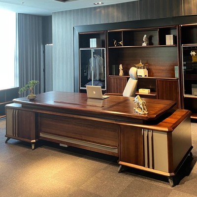 新中式实木老板桌大班台简约现代北美黑胡桃木办公桌董事长总裁桌