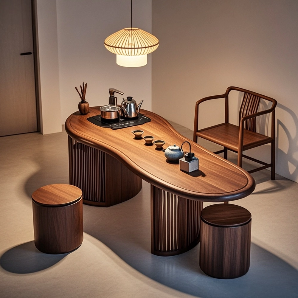 北美黑胡桃实木新中式茶桌椅