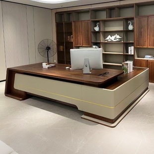 新中式实木办公桌老板桌北美黑胡桃木总裁桌轻奢现代高级感大班台