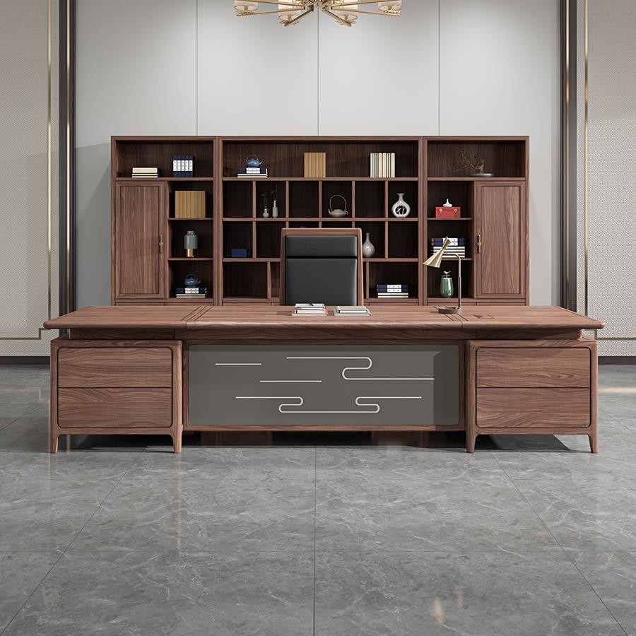 新中式全实木大班台书桌