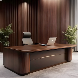 新中式实木老板桌总裁桌2025新款北美黑胡桃木办公桌椅大班台定制