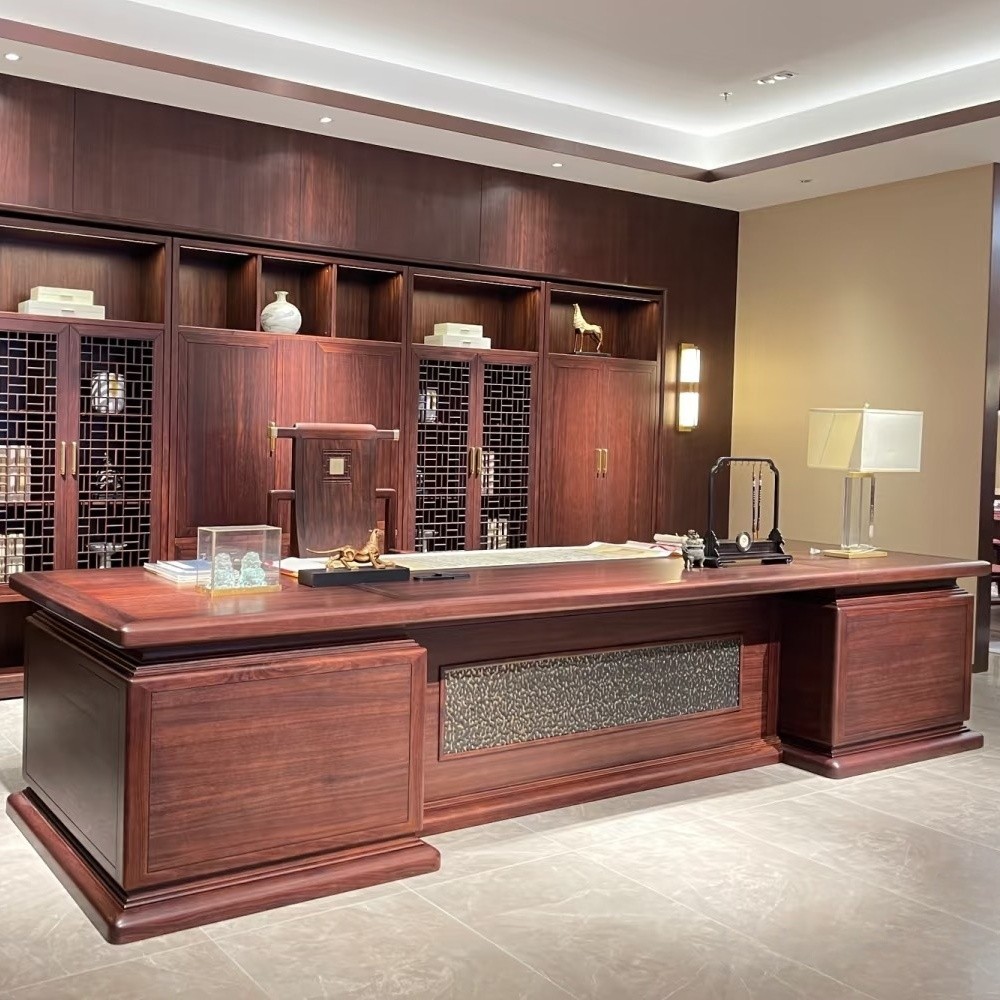 新中式实木办公桌老板桌现代高端时尚轻奢董事长总裁办公室大班台