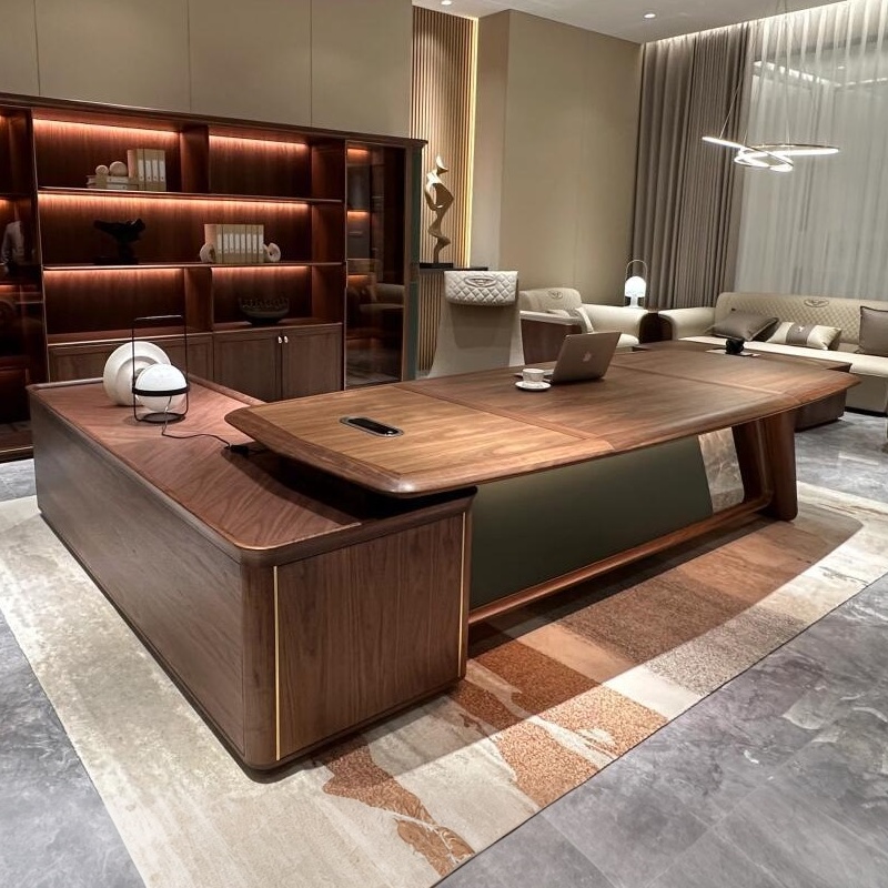 新中式北美黑胡桃木大班台