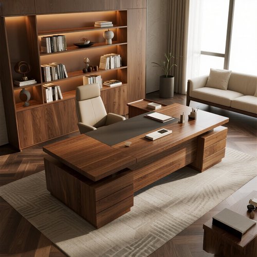 新中式北美黑胡桃木大班台