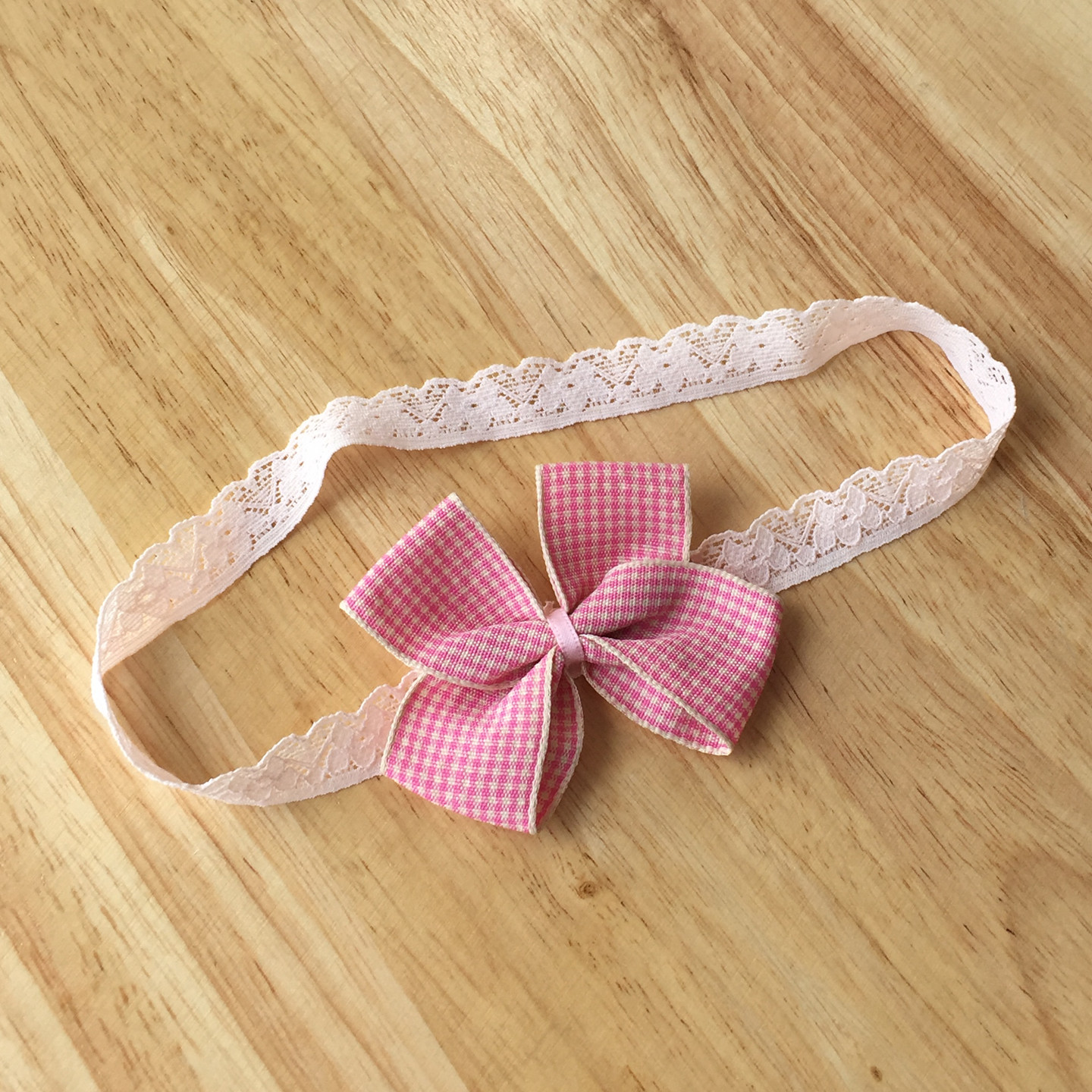 韩式粉格蝴蝶结婴儿发带女宝宝发带满月百天凹造型拍照护囟门发带