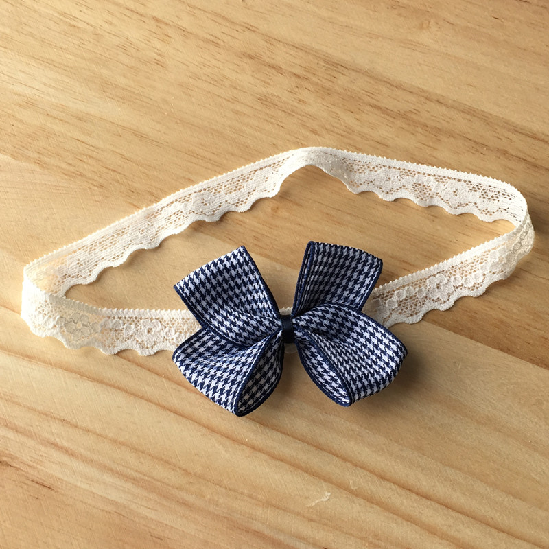 千鸟格蝴蝶结满月婴儿护囟门发带