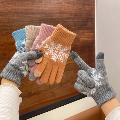 圣诞雪花分指手套男女冬季骑行