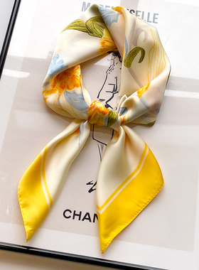 黄色碎花70x70小方巾丝巾女2025新款妈妈气质高级感护颈流行围巾