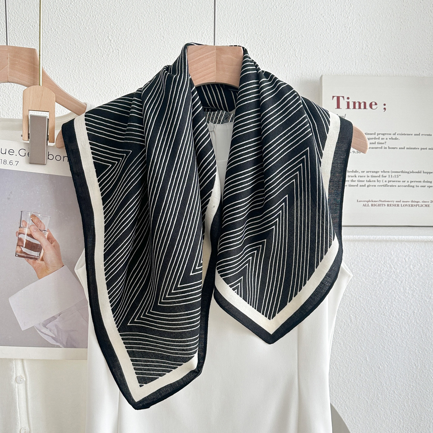 黑白格子条纹70方巾丝巾女韩系春秋护颈小领巾棉麻围巾送妈妈披肩