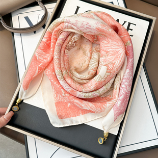 春秋季印花中方巾女磁吸扣包头巾丝巾护颈搭衬衫高级感小型围巾薄