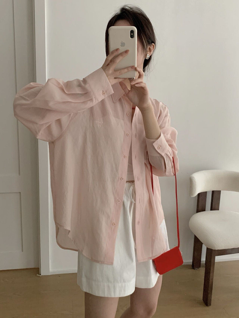 特价 no退no换~春夏季蝴蝶结衬衫简约薄款宽松纯色防晒衬衫女款