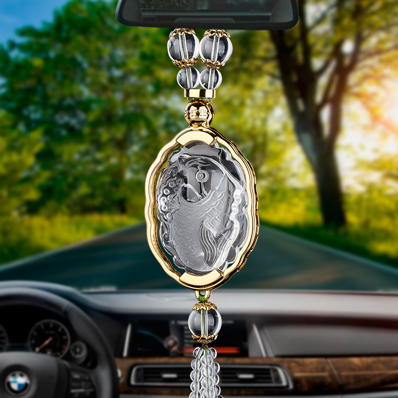 爱丽斯汽车挂件水晶鱼饰品保平安弥勒佛男女高档新车内车载挂饰