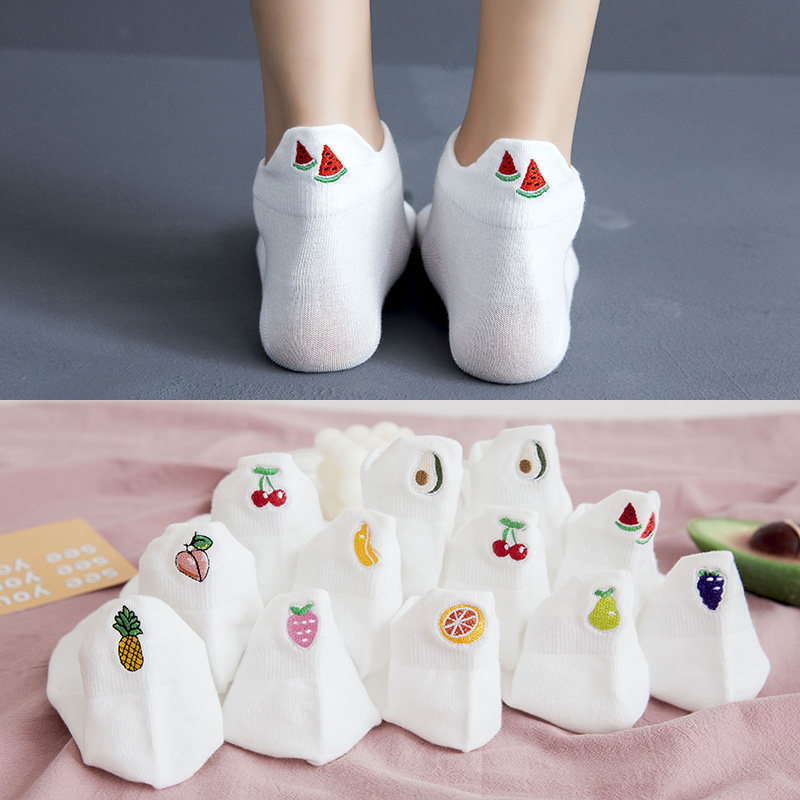 白色袜子女韩版短袜可爱大中学生春夏秋季薄款水果西瓜刺绣袜567,女士内衣/男士内衣/家居服,短袜,淘宝优惠券,粉丝福利购,淘宝优惠卷