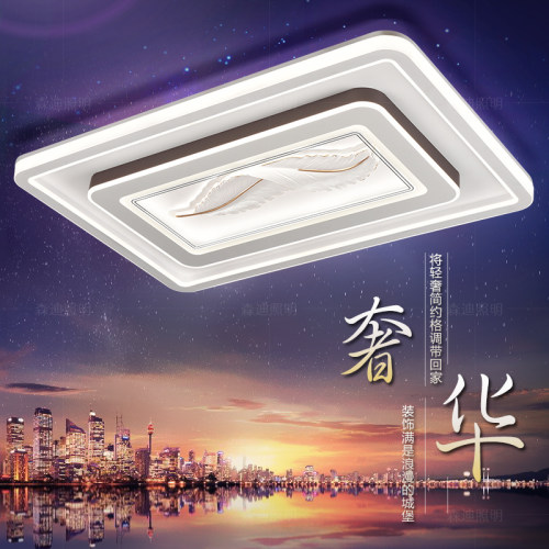 新款客厅吸顶灯简约现代长方形LED大厅餐厅主卧室大气羽毛套餐灯
