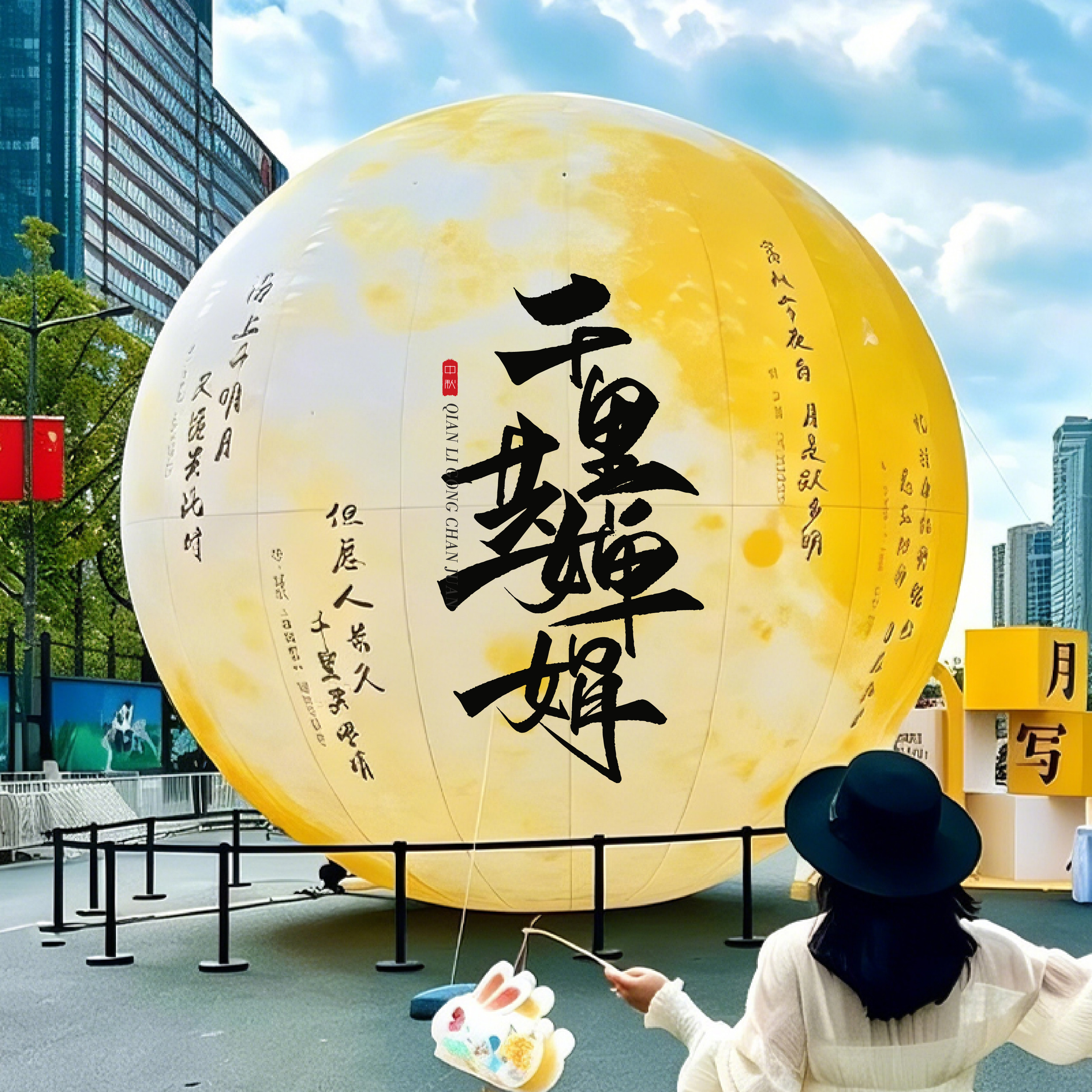 充气中秋节月球萌兔彩兔悬挂夜光充气用品