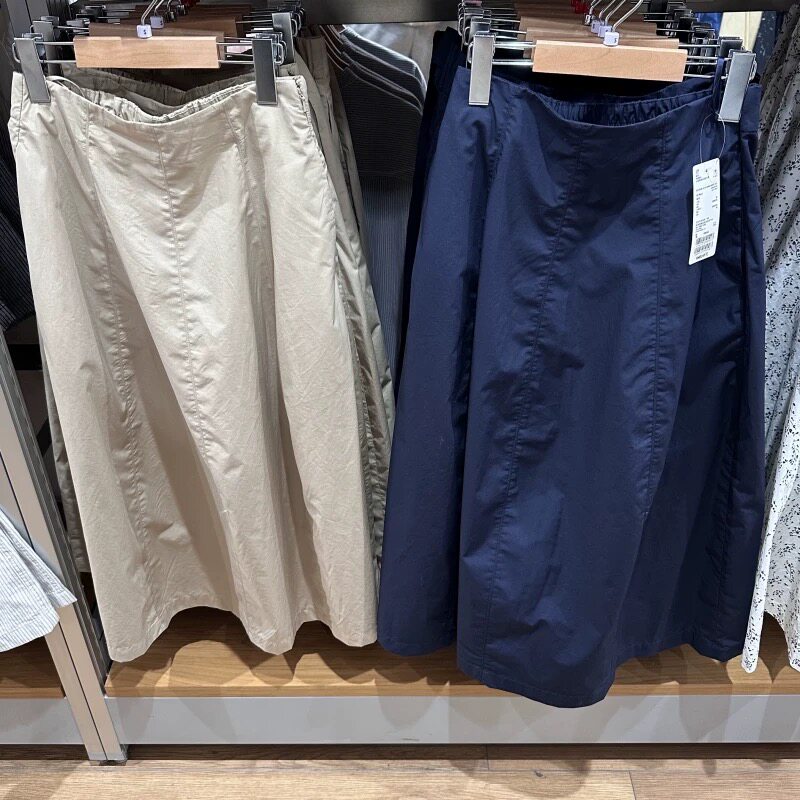 日单新款女装棉混纺茧形中长裙/半身裙A字裙子春夏新款