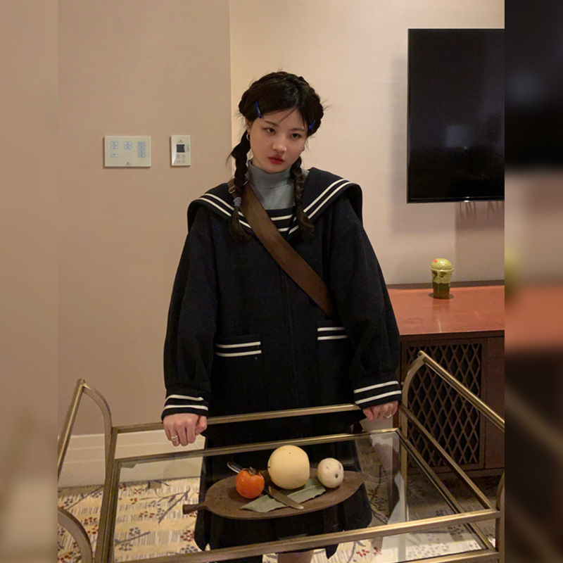 秋冬季2025新款学院风减龄两件套海军领上衣百搭半裙毛呢时尚套装