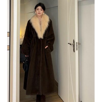 【雪冬妲己】冬季新款气质时尚慵懒风休闲中长款毛领大衣外套女