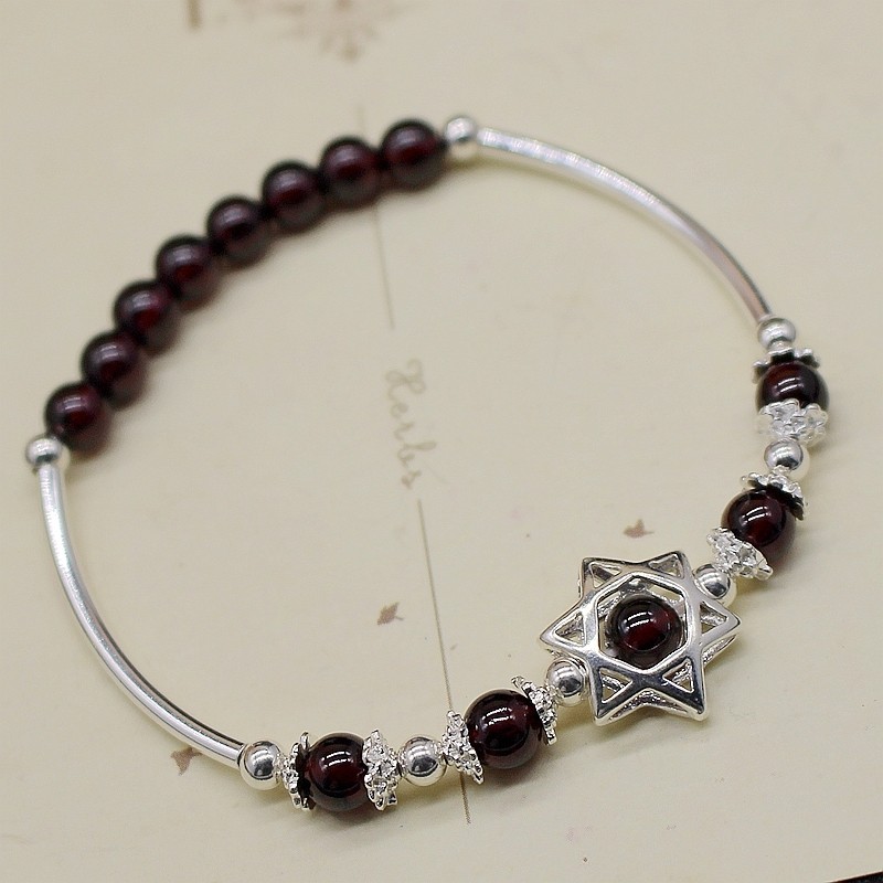 包邮 定制 S925纯银六芒星 5A石榴石 蕾丝花托 手链 手镯女脚链饰在类目 饰品/流行首饰/时尚饰品新, 手链中 - 来自Buy2taobao.com提供专业的淘宝代购服务
