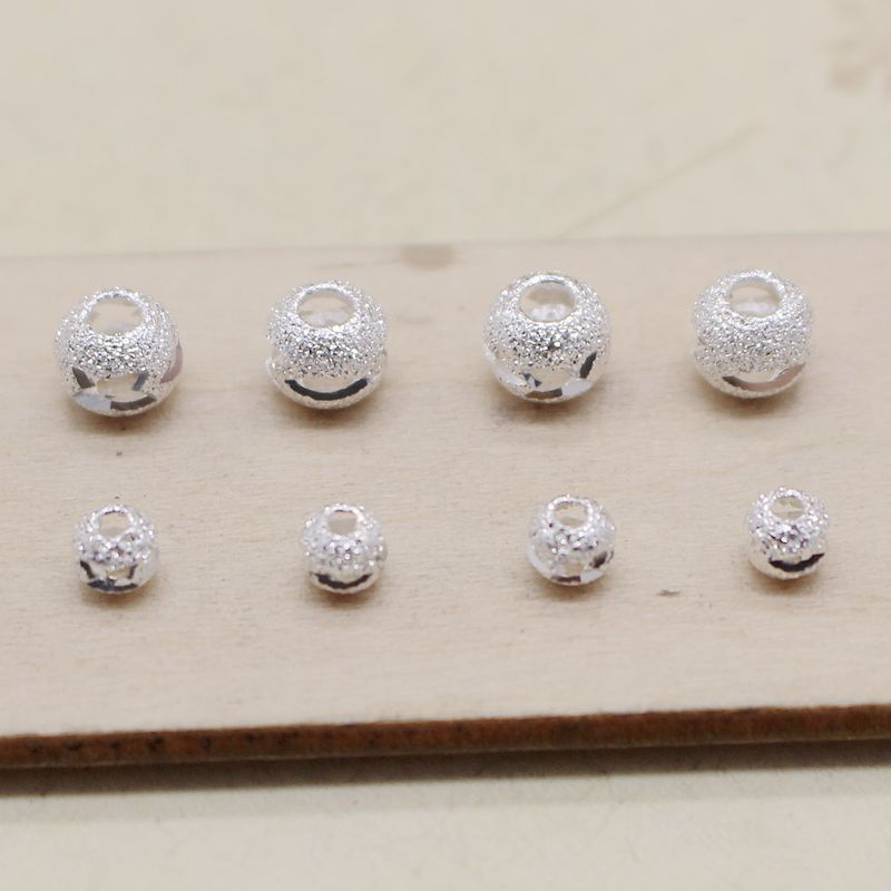 diy纯银磨砂手链配饰散珠