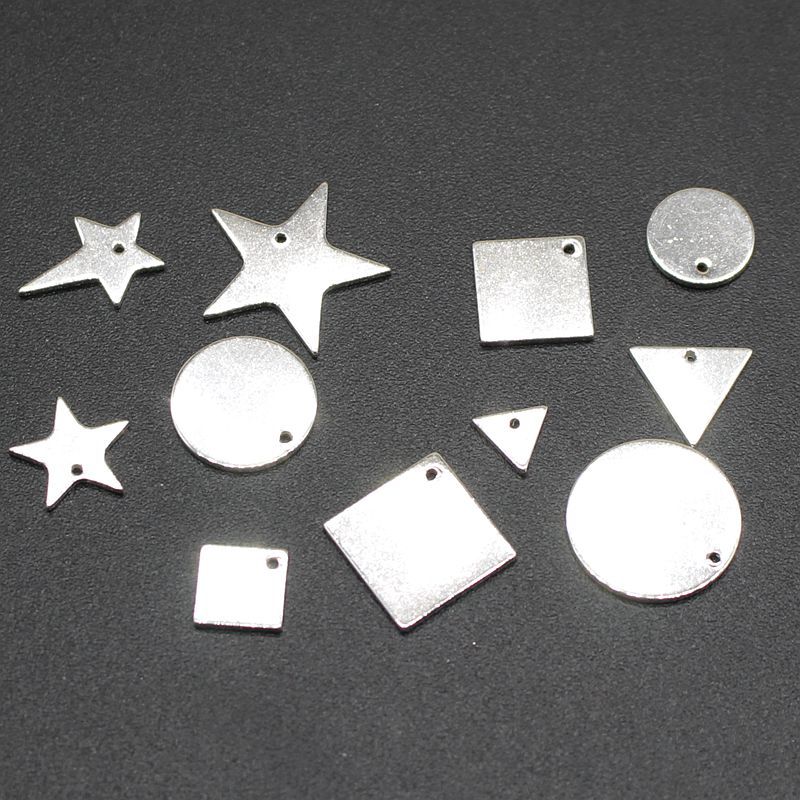 S925纯银圆片五角星三角形方形吊坠 光面实心挂件DIY手工饰品配件