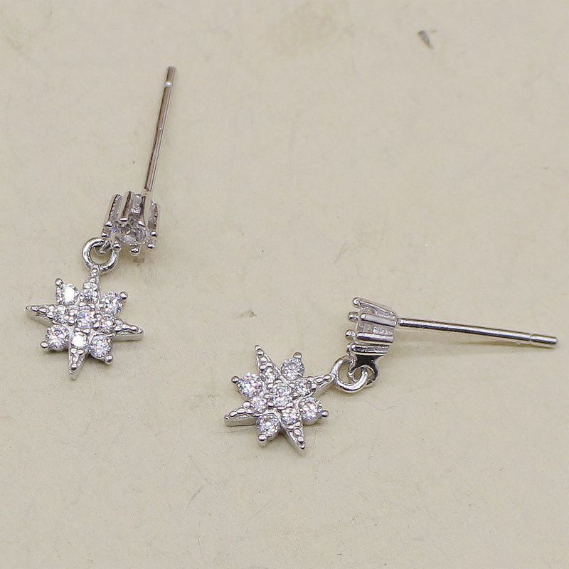 S925纯银养耳洞百搭简约六芒星锆石闪钻亮晶晶耳钉耳饰女日韩气质