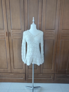 星光闪闪 甜美金丝镂空波浪下摆V领针织毛衣连衣裙