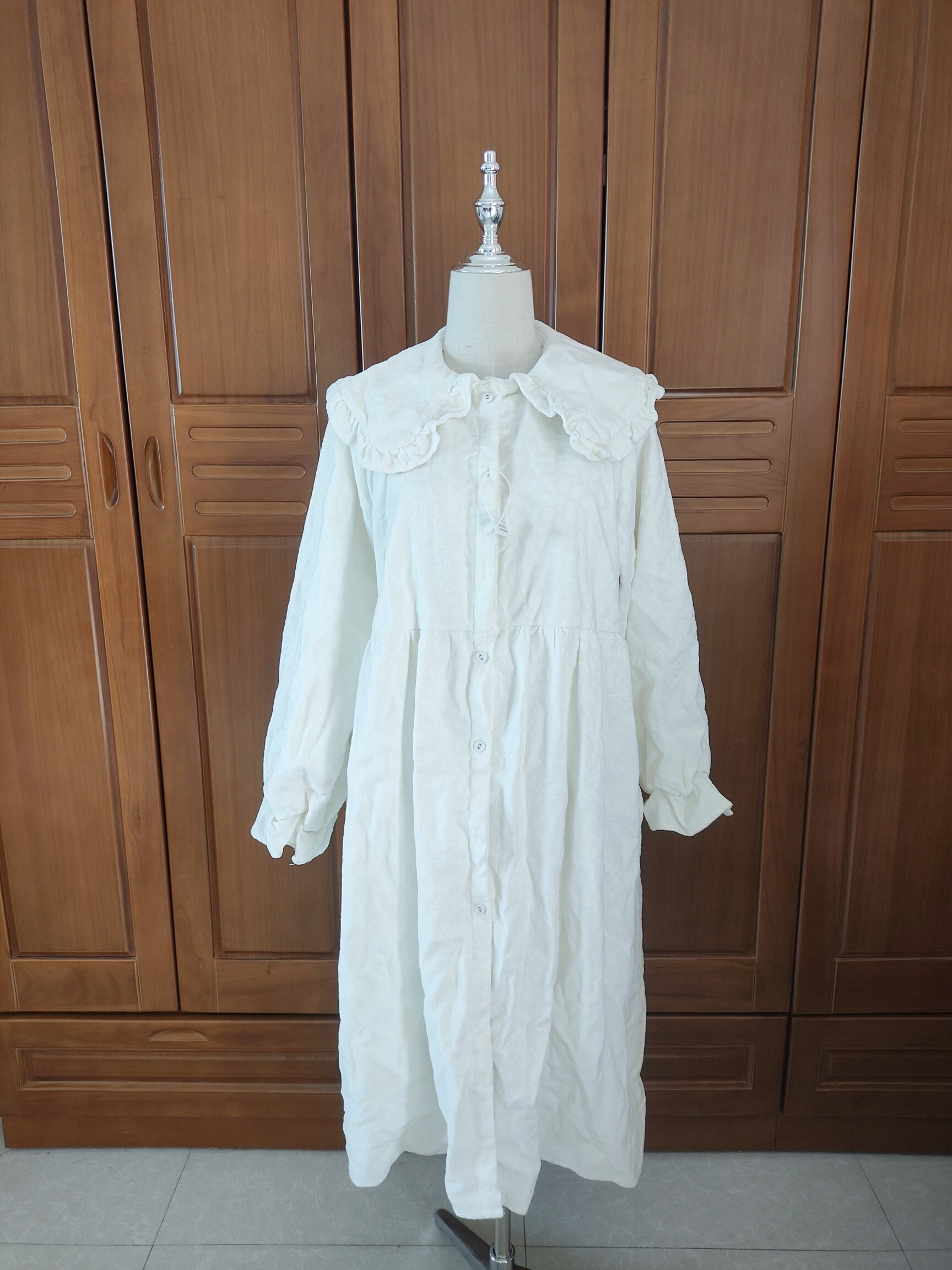 6斤雪绒花森系甜美娃娃领加绒加厚百搭丝绒提花纯棉连衣裙冬