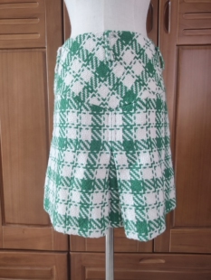 绿野 vintage古着复古小香风羊毛清新格子侧拉链百搭半身裙短裙