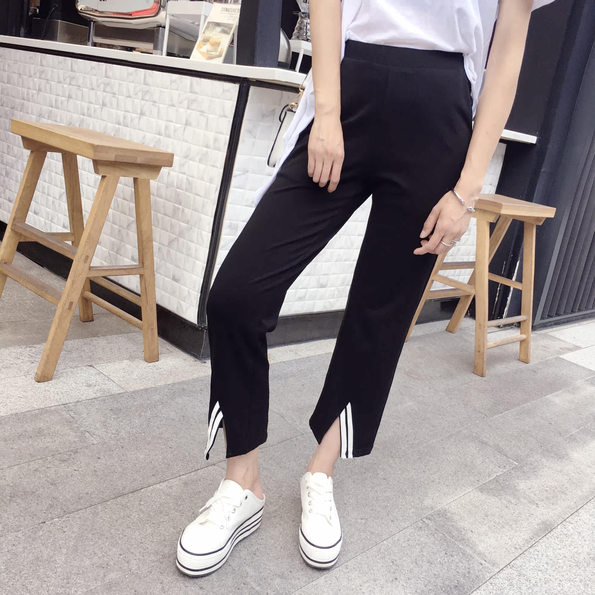 全店1折清 新款小直筒九分裤女黑色显瘦运动裤2026夏薄款前开叉