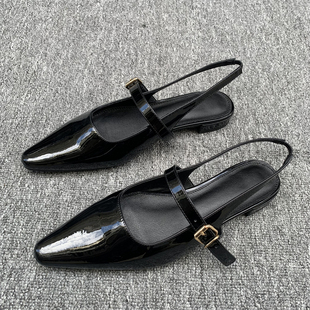 法式尖头包头平底凉鞋女一字带后空单鞋纯色百搭时尚气质通勤鞋