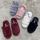 外贸早秋新款 女凉鞋 毛毛一字露趾厚底两穿拖鞋 后绊松紧带外穿大码