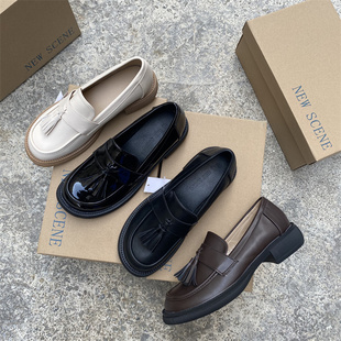 圆头厚底流苏漆皮百搭日常女单鞋 外贸2022春秋季 学院英伦风乐福鞋