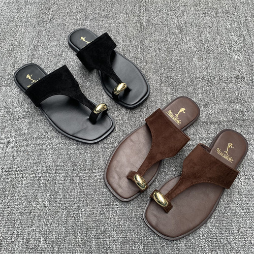 网红金属夹趾女平底舒适一字拖