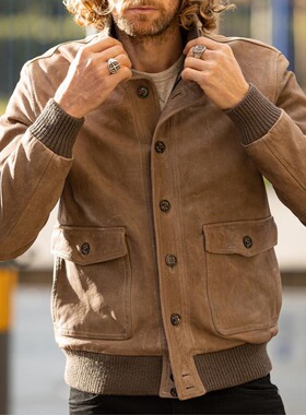 欧美2026秋冬季新款男士修身夹克纯色时尚翻领外套男潮外贸