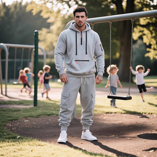 25冬季新款美式重磅加绒卫衣宽松男士休闲运动工装潮流套装