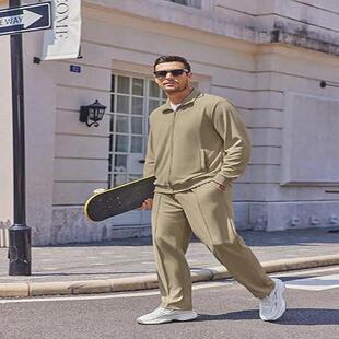 男式休闲运动套装欧美男装开衫翻领青年两件套套装男