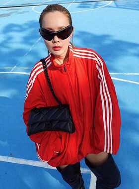 美式街头立领拉链宽松夹克女
