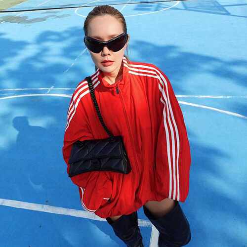 美式街头立领拉链宽松夹克女