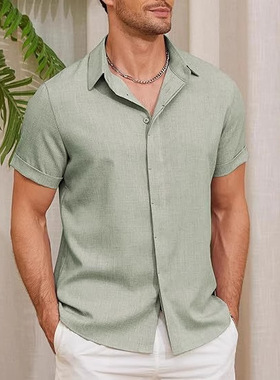 Men's top and shirt大码男士短袖衬衫沙滩T恤宽松休闲上衣外套男