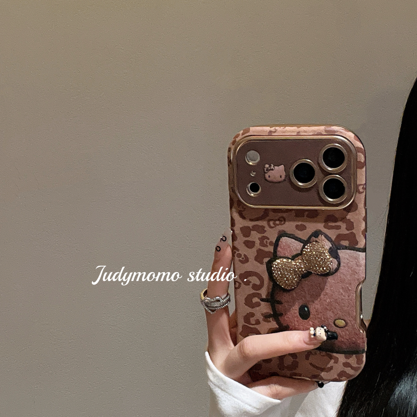 适用17日韩棕色豹纹贴皮KT大脸