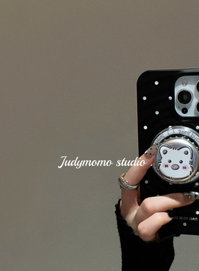 韩系ins少女黑色波点磁吸手机壳适用iPhone16苹果新款15pro西高地磁吸支架14promax防摔套13女