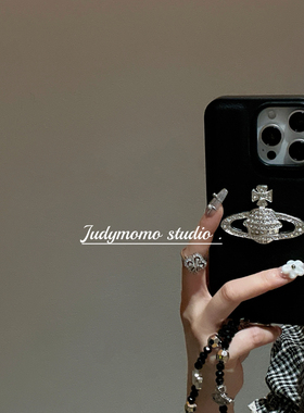 冷淡风闪钻星球ins高级感黑色手机壳适用16promax苹果新款iPhone15防摔保护套14/13pro土星挂链